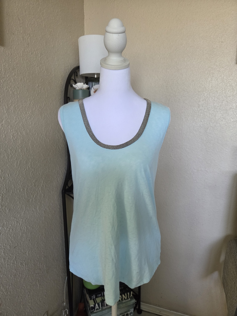 J. Crew Light Blue Tank with Metallic Trim